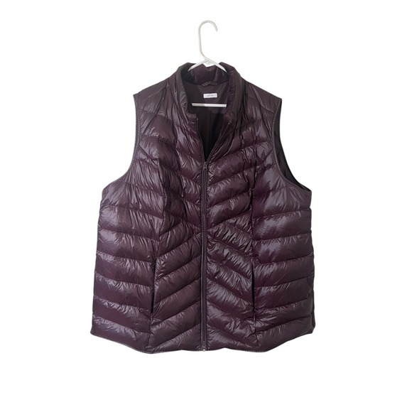 J Jill Womens 3X Down Quilted Puffer Vest Purple Lightweight Zip Warm Plus Size